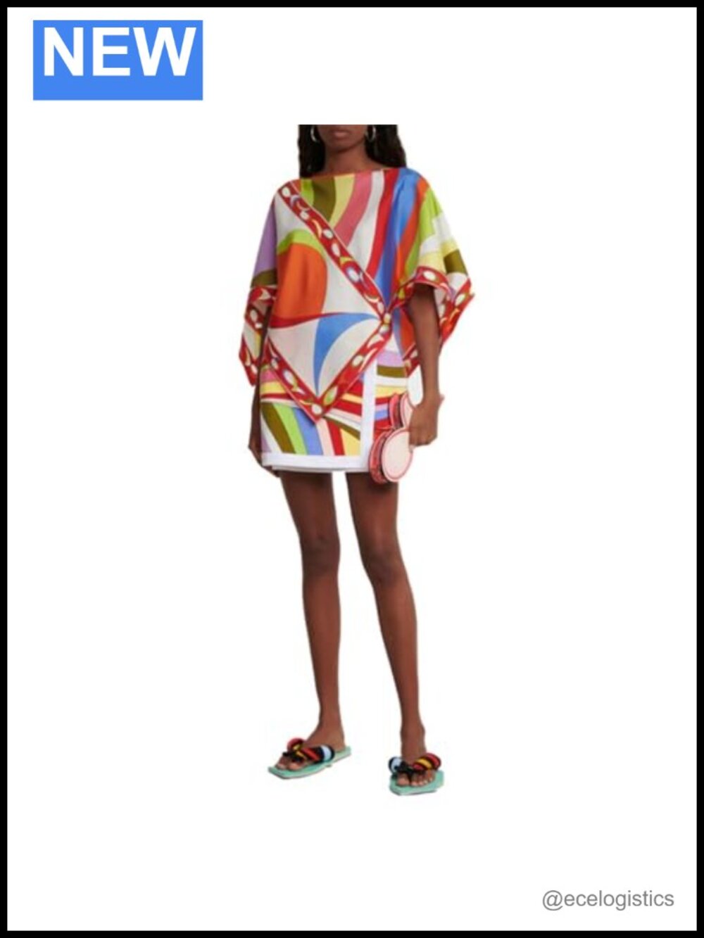 Wuitrie Two Piece Set: Poncho Top & Mini Skirt with Geometric Print (Multicolor)